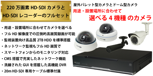 フルHD220万画素HD-SDIカメラとHD-SDIレコーダーフルセット