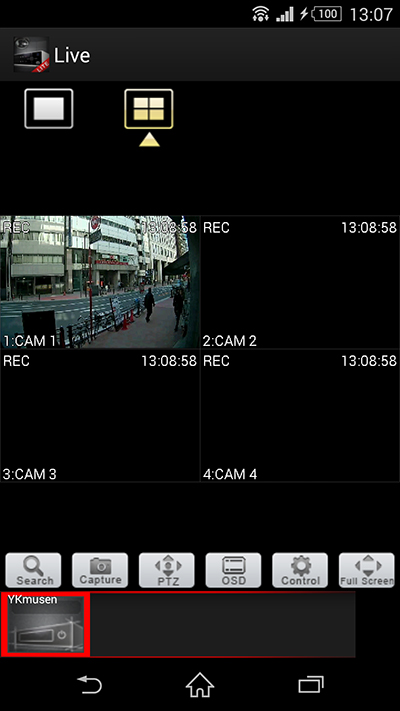 NSD3004AHD スマートフォンライブ監視画面