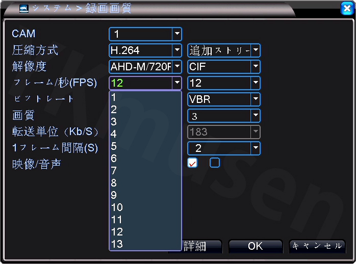VDH-DXG368A 録画フレームレート設定画面
