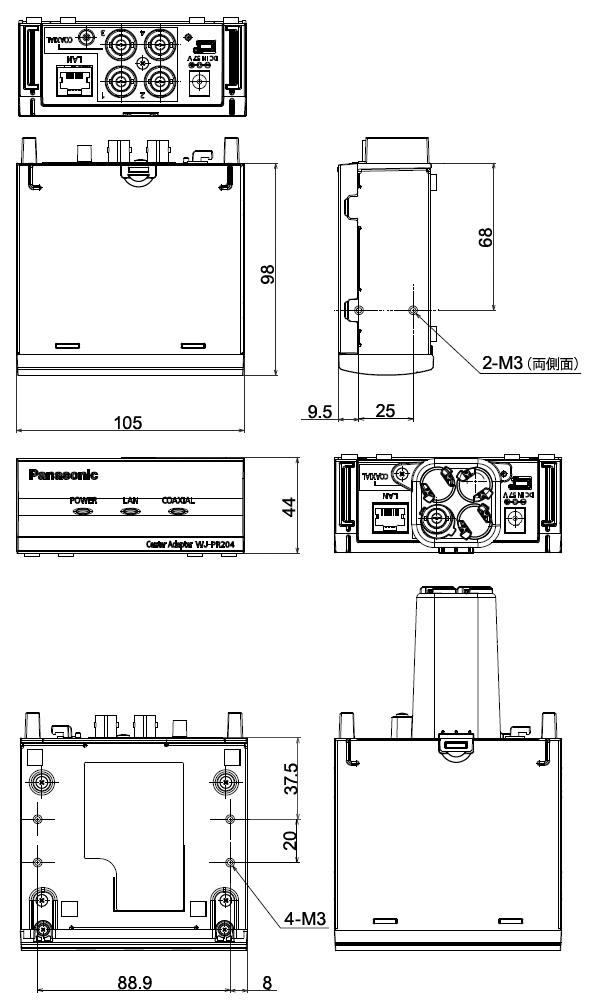 WJ-PR204/WJ-PR201/WJ-PC200 各部名称 レシーバー側 正面イメージ