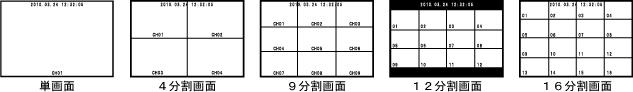 DMV-1600 単画面/4分割画面/6分割画面/8分割画面表示に対応