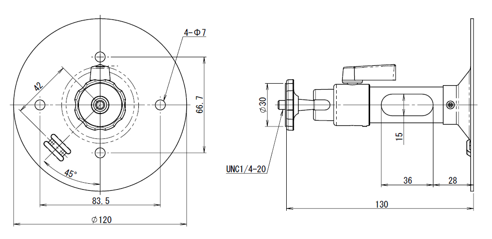 アルミ製小型カメラブラケット WH-31 寸法図